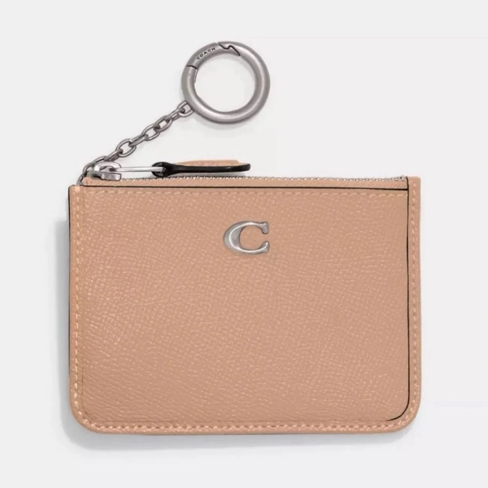 Coach Mini Skinny ID Card Case Wallet in Silver/Buff Tan Crossgrain Leather NWT - Picture 12 of 15